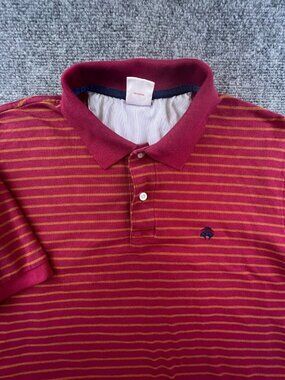 Brooks Brothers Shirt Mens Medium Original Fit Polo Striped Red Gold Cotton